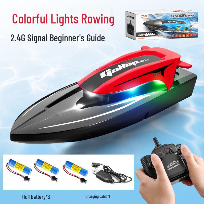 2.4G High-Speed Remote Control Waterproof Electric Speedboat with Lights for Kids