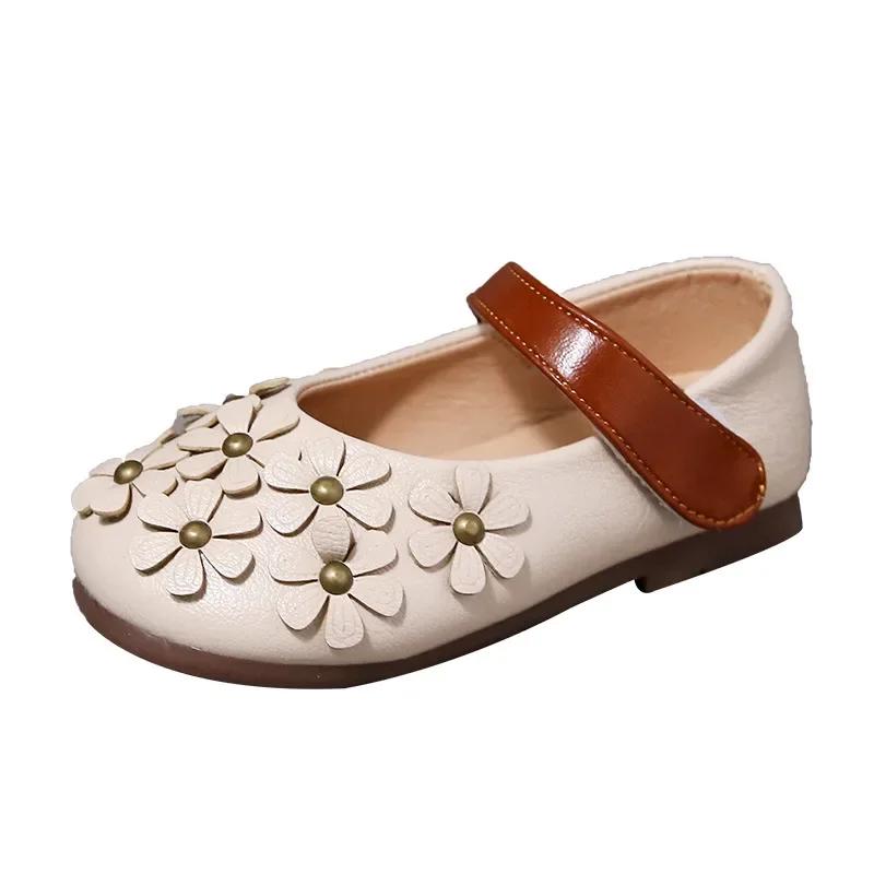 Spring New Little Girls Leather Shoes Baby Girl Flower Mary Janes Shoes Soft Sole Kids Girl Fashion Princess Shoes I07053