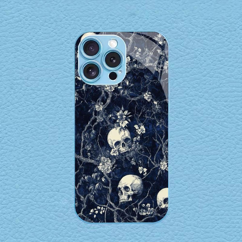 Trendy Skull & Botanical mobile phones Glass phone case for iphone 17 pro max cover for iPhone 17 16 15 14 13 12 11pm Pro Plus