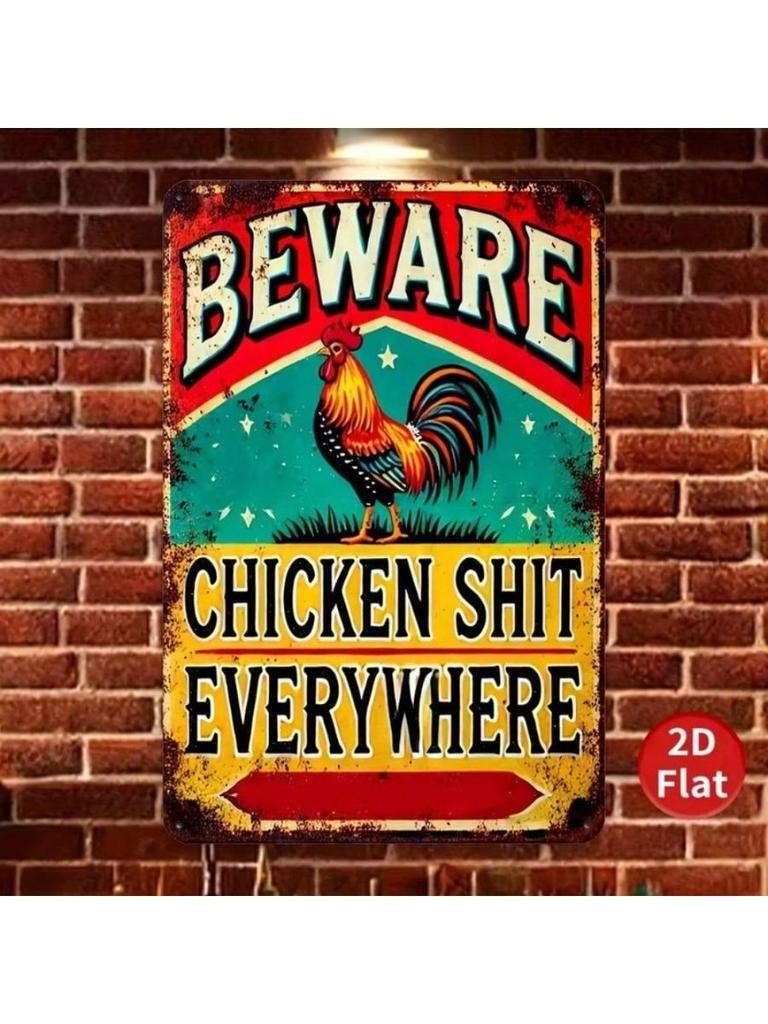 Retro Metal Chicken Sign Wall Decor Farmhouse Kitchen Bar Ornament