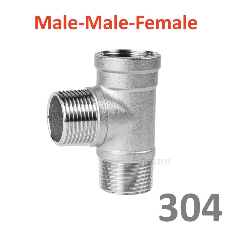 DN6/DN8/DN15/DN25 male+male+Female Threaded 3 Way Tee T Pipe Fitting 1/4" 1/2" 3/4" 1" 1-1/4" BSP Threaded 304 Stainless Steel