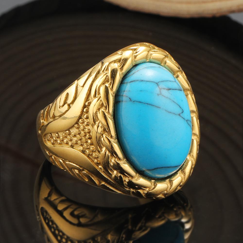 2026 High-end Fashion Woven Striped Gemstone Ring, Trendy Men's Retro Ring