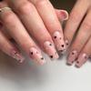 Elegant Nude Square Rhinestone Faux Nails Set With Heart Design