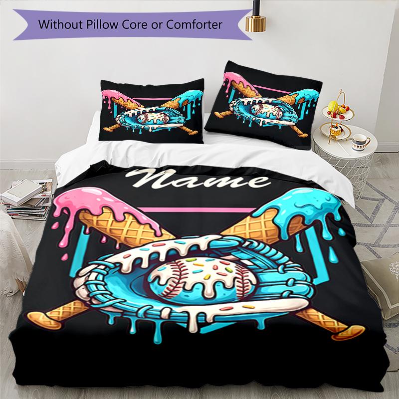 Set Biancheria da Letto Baseball con Nome Personalizzato 3 Pezzi Copripiumino Chiusura Include 1 Copripiumino e 2 Federe, Morbido e Confortevole per Tutte le Stagioni.