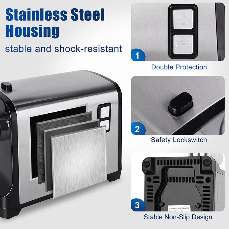 LMETJMA Elektrischer Fleischwolf, Wurstfüller, Hochleistungs-Fleischwolf mit Edelstahl-Schneidklinge, Kubbe-Kit JT365