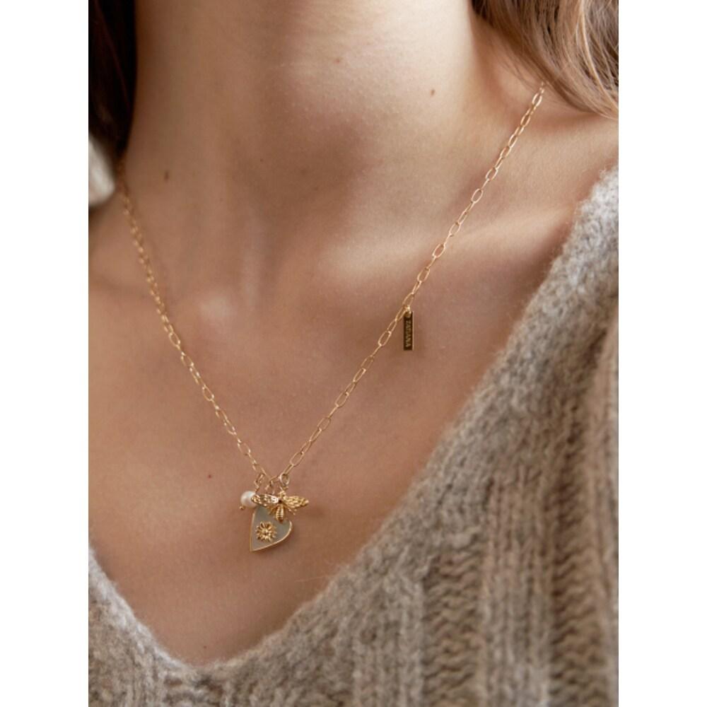 Nacre Flower Heart Necklace_Nz1139 (2Colors)