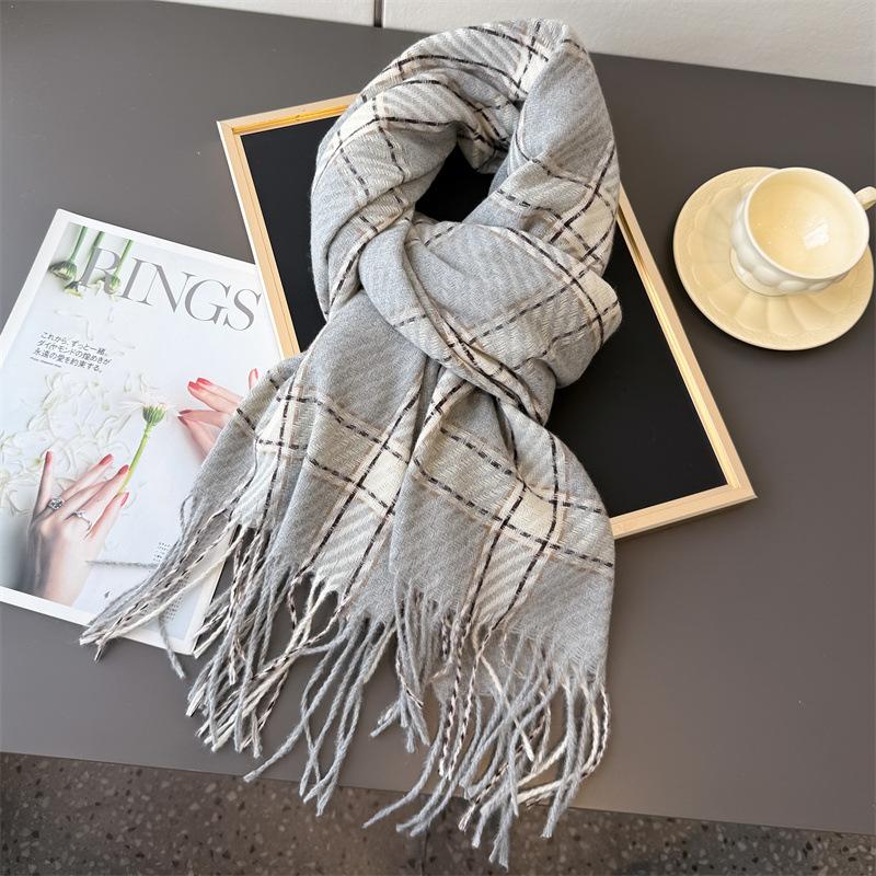 Scarf scarf unisex autumn and winter plaid fringed commuting imitation cashmere warm shawl Korean version fashionable and simple