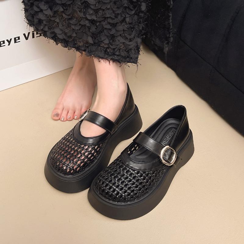 Hollow woven through mesh women's word with single shoes sandals women's shallow mouth Mary Jane shoes hole