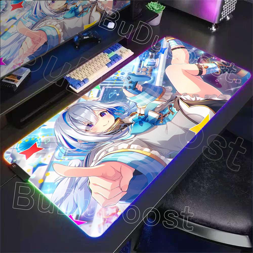 RGB Glowing HD Anime Mousepad Pretty Abime Girl Mouse Pad Hololive Amane Kanata Desk Mat Computer PC Cabinet Kawaii Keyboard Pad