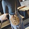 Women's Bucket Drawstring Handbag Straw Shoulder Bag Straw Weave Crossbody Handbag Beach Bag