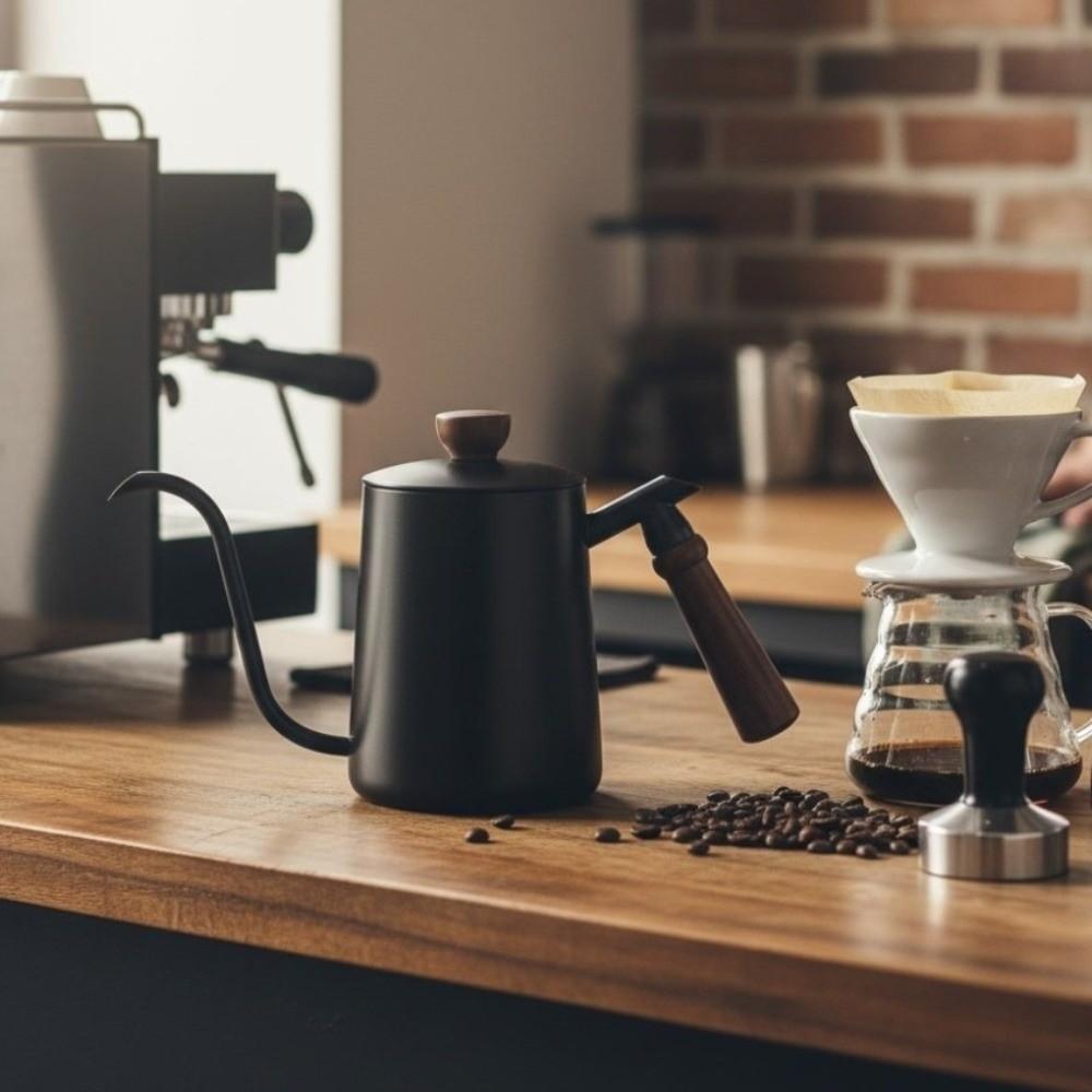Holzgriff Schwanenhals Kaffeekanne 304 Edelstahl Handaufguss Kaffeekanne Barista