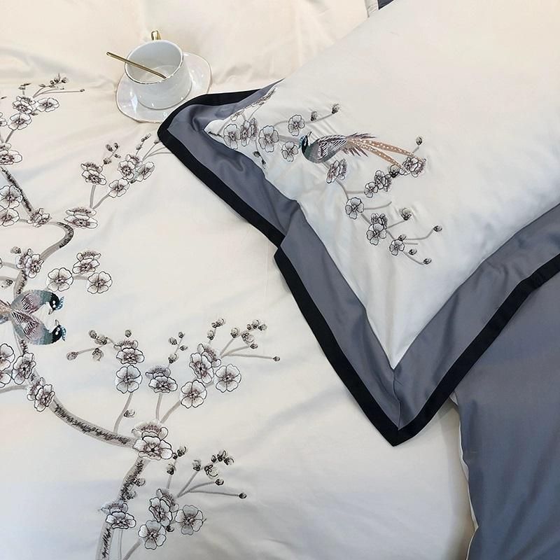 Luxury Embroidery 100S Bedding Set 100% Cotton Classical wide edge Duvet Cover 4PCS with flat Sheet Pillowcases King Queen Size