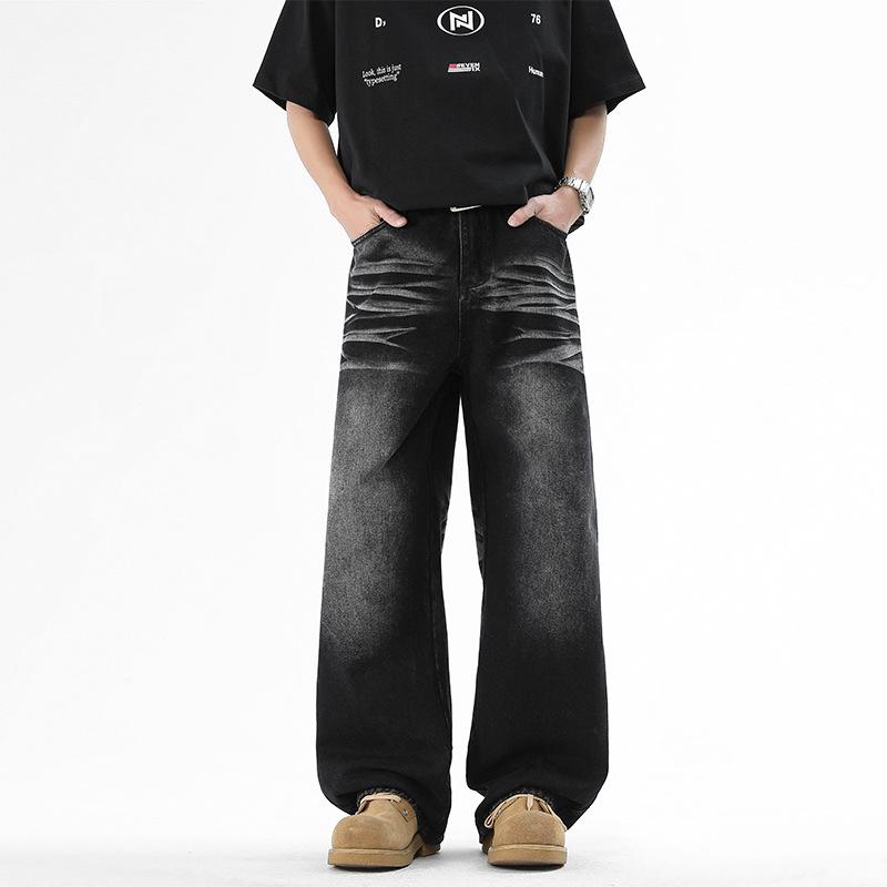 

Ретро-стирка синие джинсы мужские весна-лето новые свободные прямые широкие брюки повседневные универсальные спортивные брюки 3XL