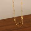 Gold-Plated Double Layer Beaded Patchwork Necklace for Women - Stainless Steel Clavicle Chain