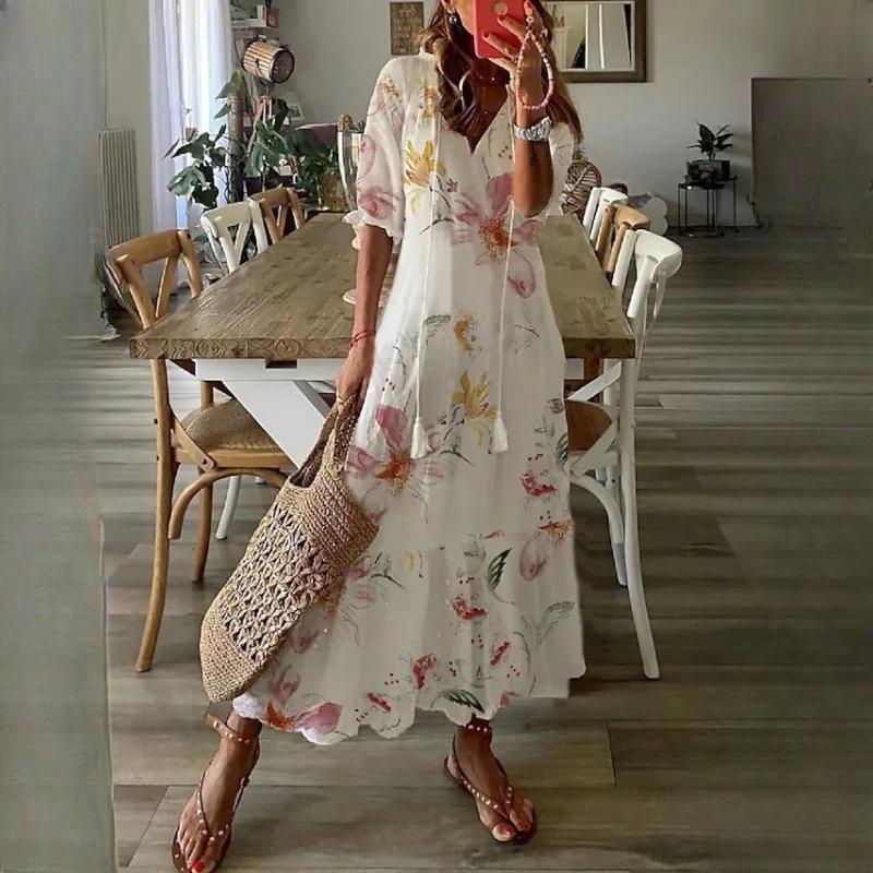 

IHUASU Женские повседневные платья с V-образным вырезом и принтом, с подтяжками, с длинными рукавами XXL снег