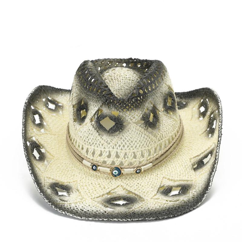 Cowboy Hat Men's and Women's Hollow Fishing Hat Beach Hat Sun Hat Western Vintage Cowboy Straw Hat