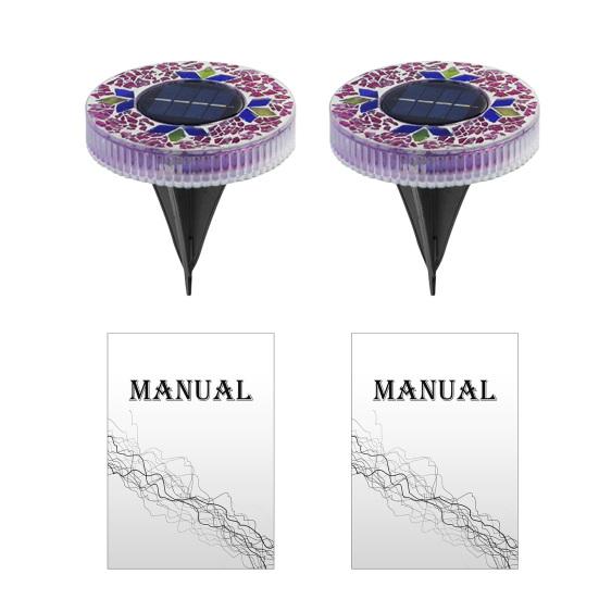 2Pcs Solar Mosaic Disc Lights Waterproof Pathway Lights Outdoor LED Garden Stake Lights Auto On/Off Solar Powered Lamps for Yard Lawn Driveway