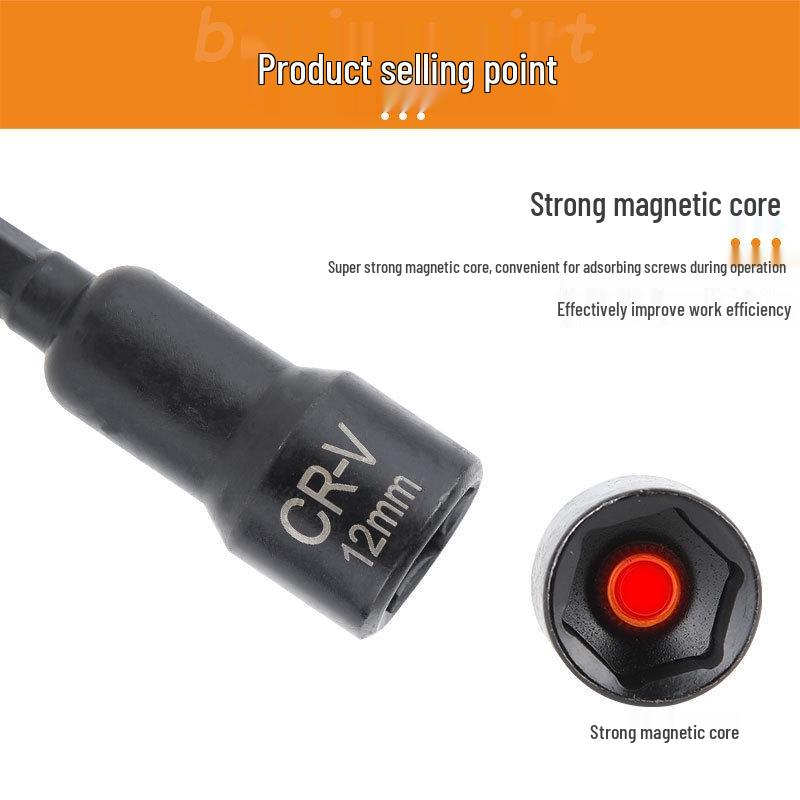 Phosphorized Black High-Magnetic 1/4" Imperial Hex Shank Air Wrench Bit Socket Head.