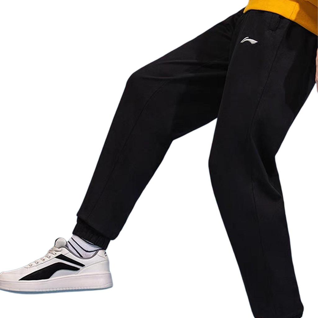 Li Ning Badminton Series Logo Sports Comfortable Fleece Cuffed Casual Pants Men Bottoms Black AKLUE51-1
