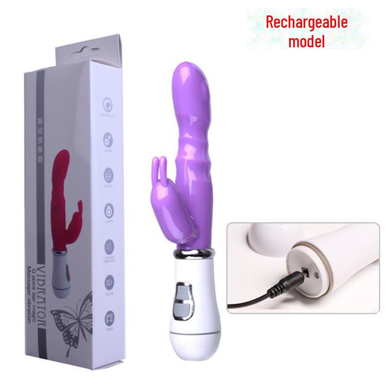 Vibrator reîncărcabil cu șoc dublu pentru punctul G, tip iepure, pentru cupluri - Dispozitiv de masaj cu vibrații intense