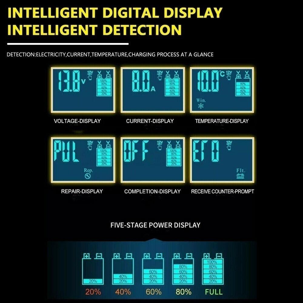 Upgrade 12V8A/24V4A Pulse Repairing Charger with LCD Display Motorcycle & Car Battery Charger AGM GEL WET Lead Acid Battery Charger 100-240V