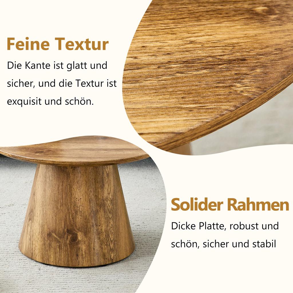 Coffee Table Set in Natural Wood Look (MDF) - 2 Round Stool Side Tables, High 50x48 cm + Low 60x35 cm, Suitable for Living Room / Lounge Area.