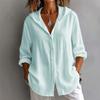 Camisa casual de manga larga para mujer con botones de colores y cuello de solapa para vacaciones
