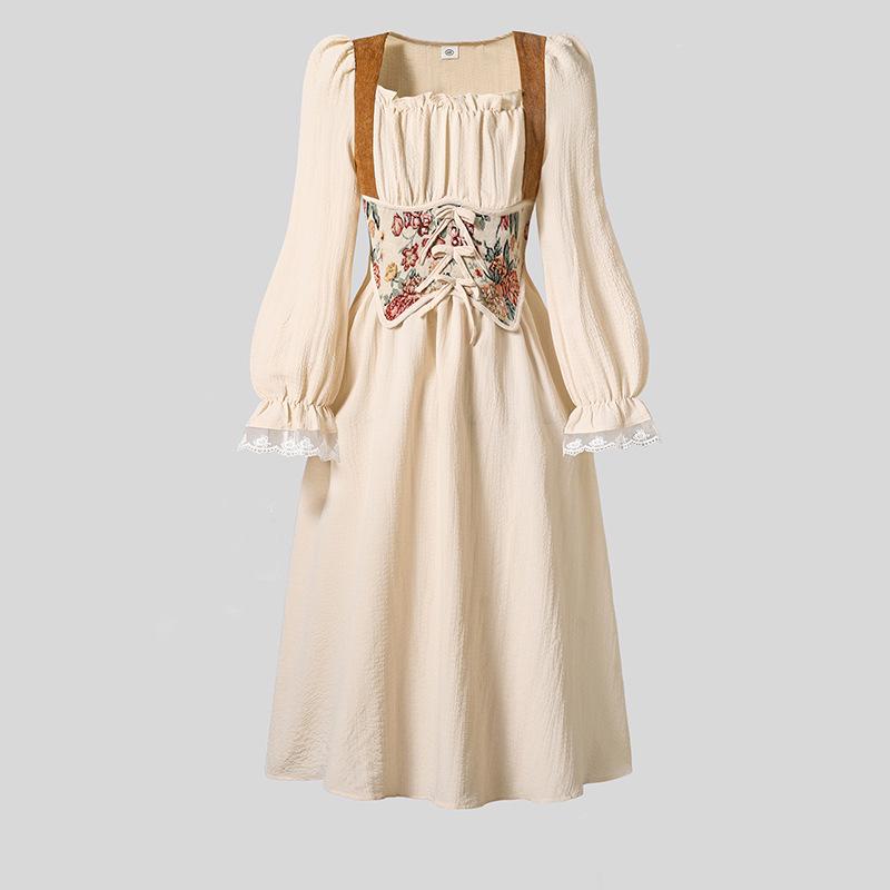 2025 Autumn Girls' French Medieval Princess Dress - Retro Long-sleeve Court Style