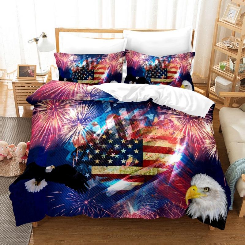 3pcs Bedding Set Independence Day Print Duvet Cover Set Single Double King Size Bed Set for Adult Home Bedroom with Pillow Case