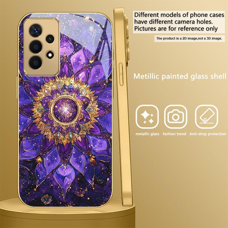 Blooming Golden Mandala For Samsung A 31 32 A33 A34 35 14 A15 13 16 25 26 50 52 53 54 55 56 70 71 72 73 Golden Glass Phone Case
