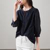 French Embroidered Round Neck Seven Quarter Sleeved Shirt for Women, 2026 Spring and Autumn Commuting Versatile Small Shirt Top