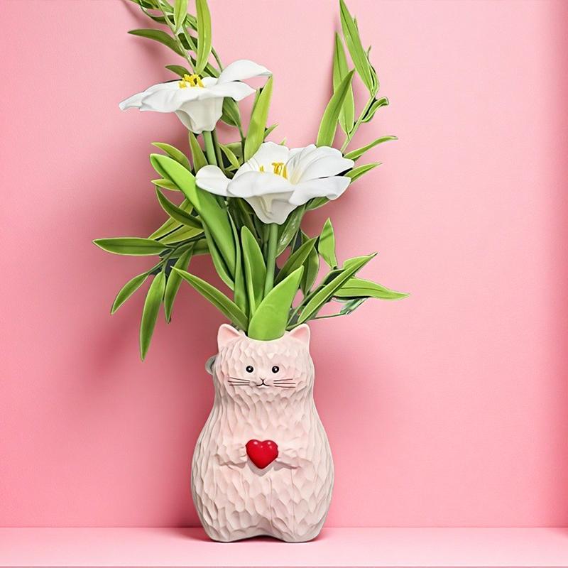 1PC Home Decor Funny Cat Shape Exquisite Ornaments Cat Lover Gifts Vase Small Sculpture Flower Pot Multifunctional 13x6x9cm