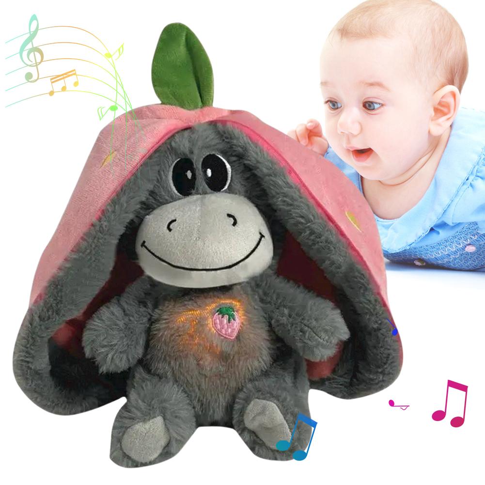 30cm Baby Strawberry Donkey Plush Toy with Lights Breathing Donkey Sleeping Doll Stuffed Creative Into Fruit Transform Doll Gift