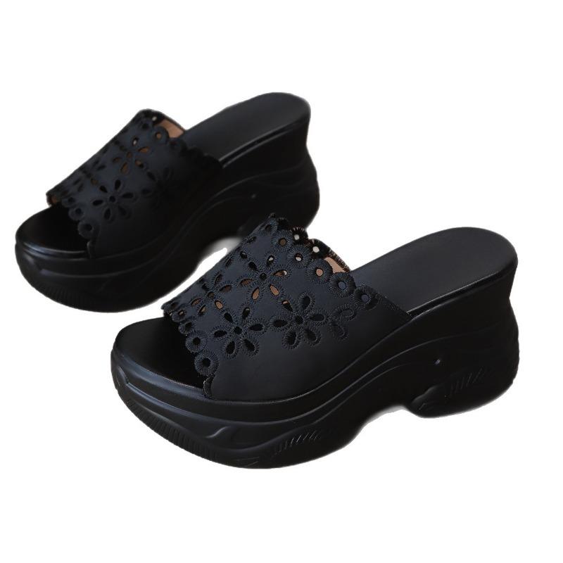 Cut-out Wedge Heel Slippers Women's Summer 2025 New Platform Size Pancake Open-toe Sandals