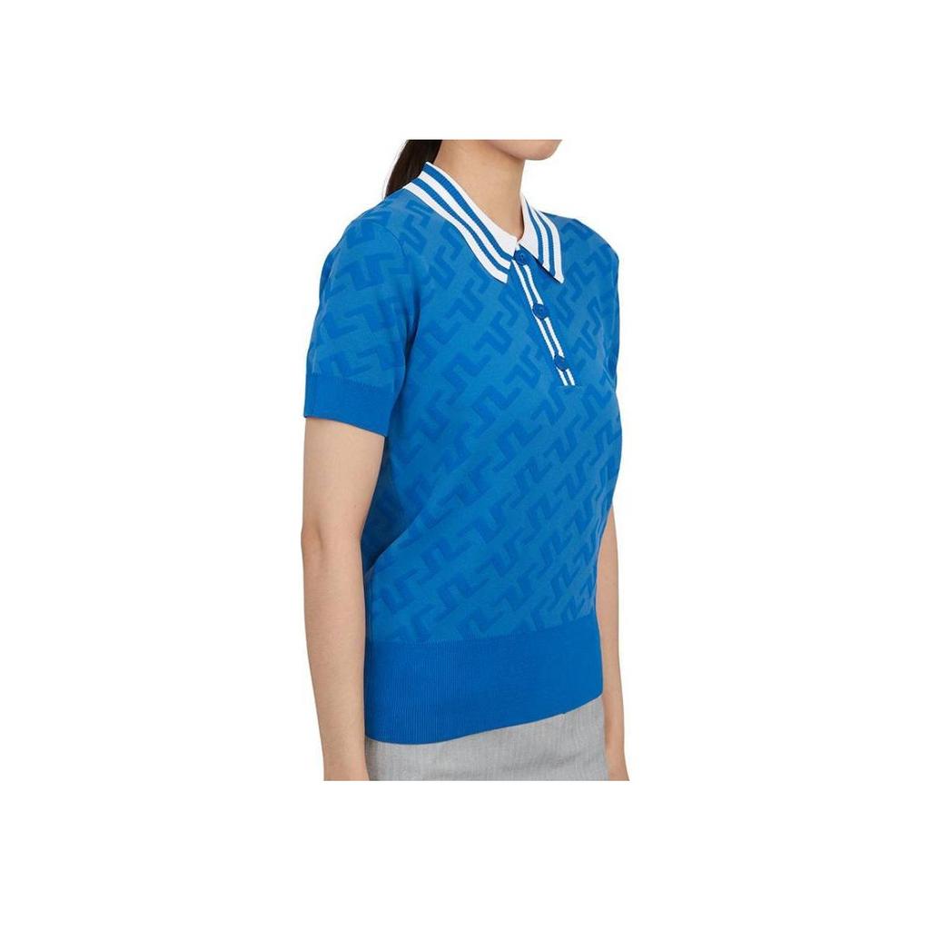 J.LINDEBERG Logo All Over Print Golf Knit Short Sleeve Polo Shirt Women Tops Blue AWKW06933-O463