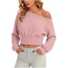 Women's Fashion Off-Shoulder Long Sleeve Color Hoodie Sweatshirt Casual Top for Everyday Wear