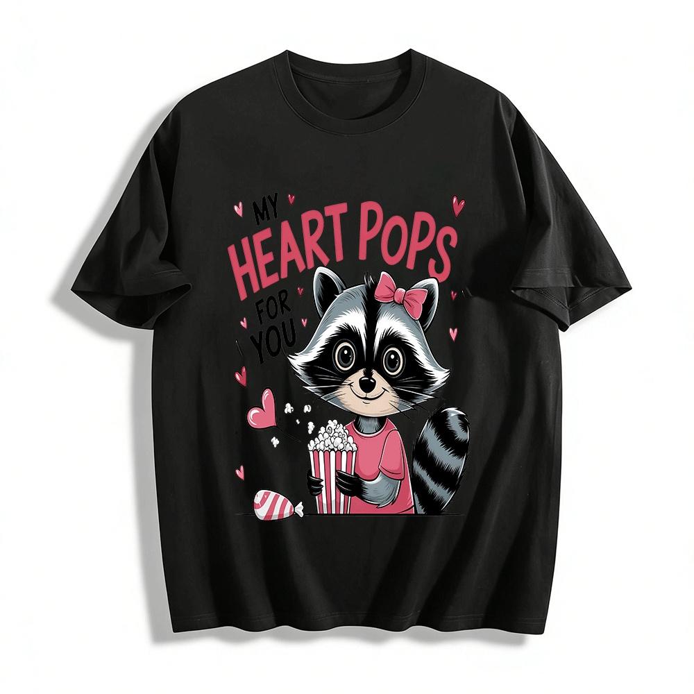 My Heart Pops For You Cute Raccoon Popcorn Valentine Tee Pure cotton T-shirt XXS