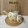 Elegant Enamel Teapot with And Floral Pattern; for Home, Office Cafe