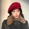 Solid color wool beret crochet casual versatile wool hat women's autumn and winter British retro knitted bud hat