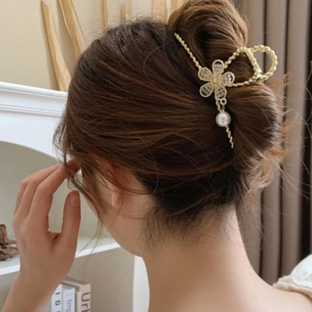 Women's Hair Pearl Transparent Bead Flower Hair Clip