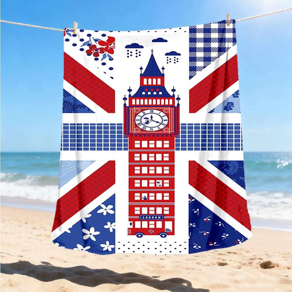 1pc Union Jack, Big Ben Outdoor Flannel Blanket for Girls Soft, Lightweight Throw Perfect for Camping, and Gifting, Digital