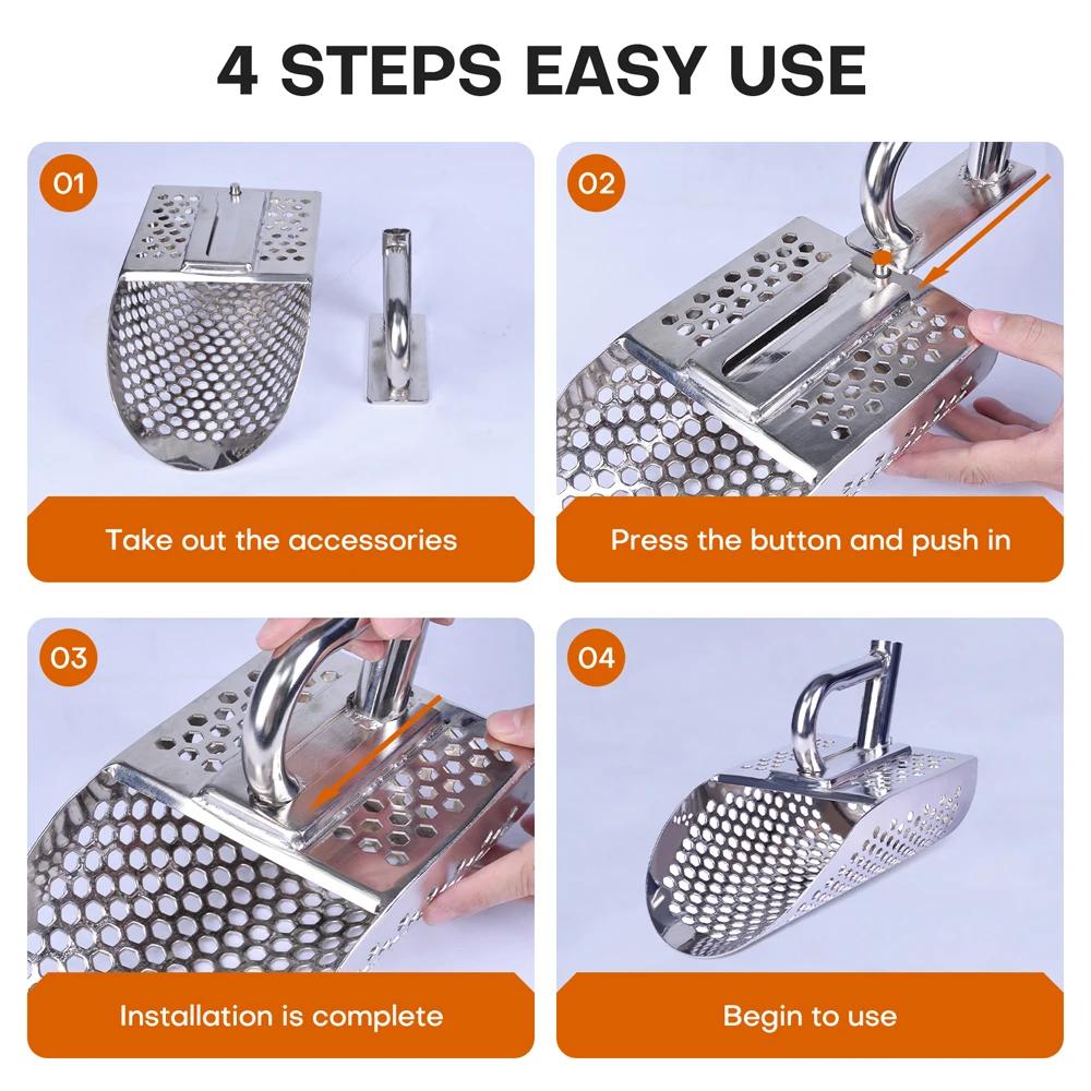 Heavy-Duty Stainless Steel Metal Detecting Shovel with Hexagonal Drainage Holes Ergonomic Non-Slip Handle for Efficient Beach