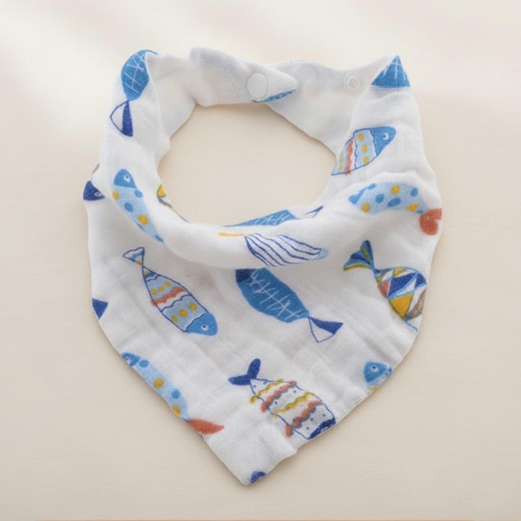 

Soft Cartoon Baby Bib Drool Bib Snap On Towel for Newborn Infant Toddlers Cotton Bibs with Pleated Design Waterproof Feeding Bib