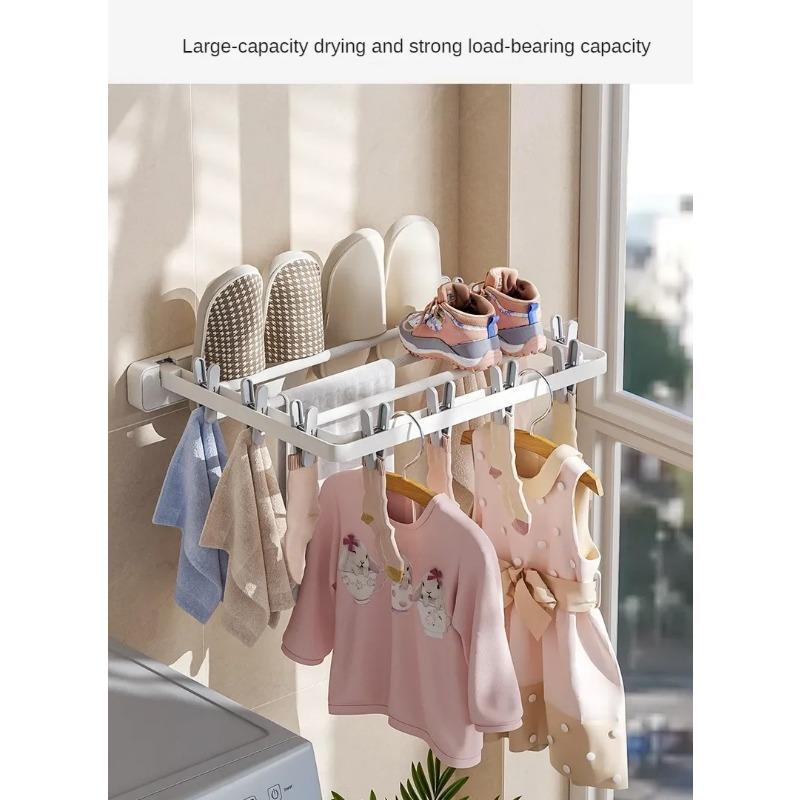 1PACK Folding Clothes Racks Wall Mounted Drying Clip Windproof Clip Clothing Rack Hanger Household Sock Drying Clothes Clotheslines