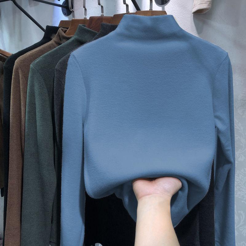 

Немецкая бархатная базовая рубашка женская почва осень и зима женская одежда полуводолазка бархатный утолщенный топ с футболкой с длинным рукавом внутри 3XL синий