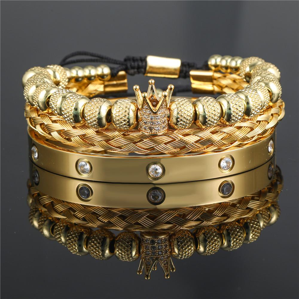 Vintage Crown Stainless Steel Bracelet Set With Letter And Number Charms For Men And Women