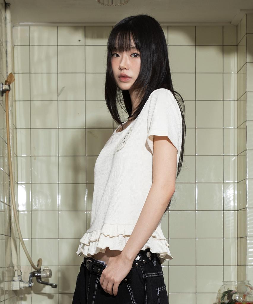RuNaKi'Hu' Wxt047 Frill Layered Square Neck Short Sleeve (Ivory)