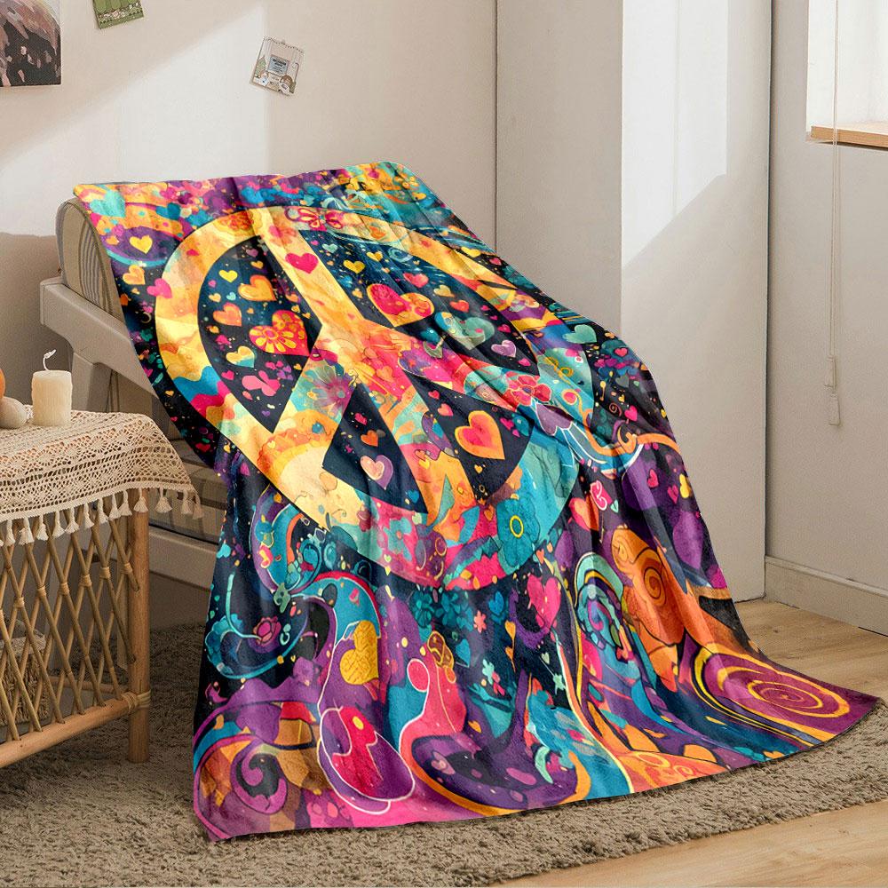 Colorful Peace Sign Blanket for All Seasons Blanket Lunch Break Throw Gift
