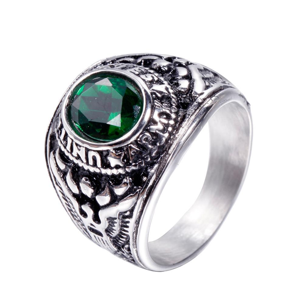 Stainless Steel Eagle Ring Military Vintage Band with Diamond Multi Color Titanium Jewelry