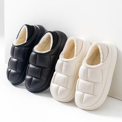 Pantofole in cotone unisex da donna che indossano suole spesse invernali scarpe postpartum in peluche calde e impermeabili borsa da casa per interni pantofole in cotone con tacco